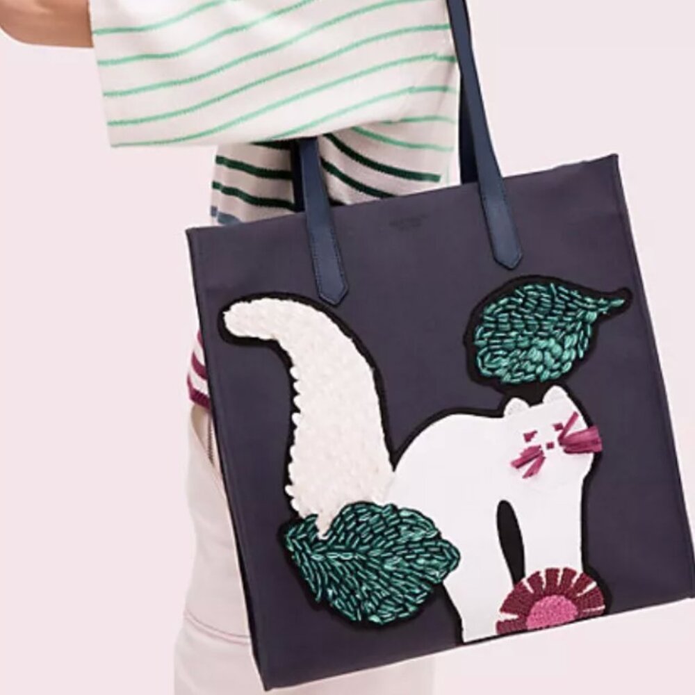 Kate Spade Kitt Embellished Cat & Leaves Tote